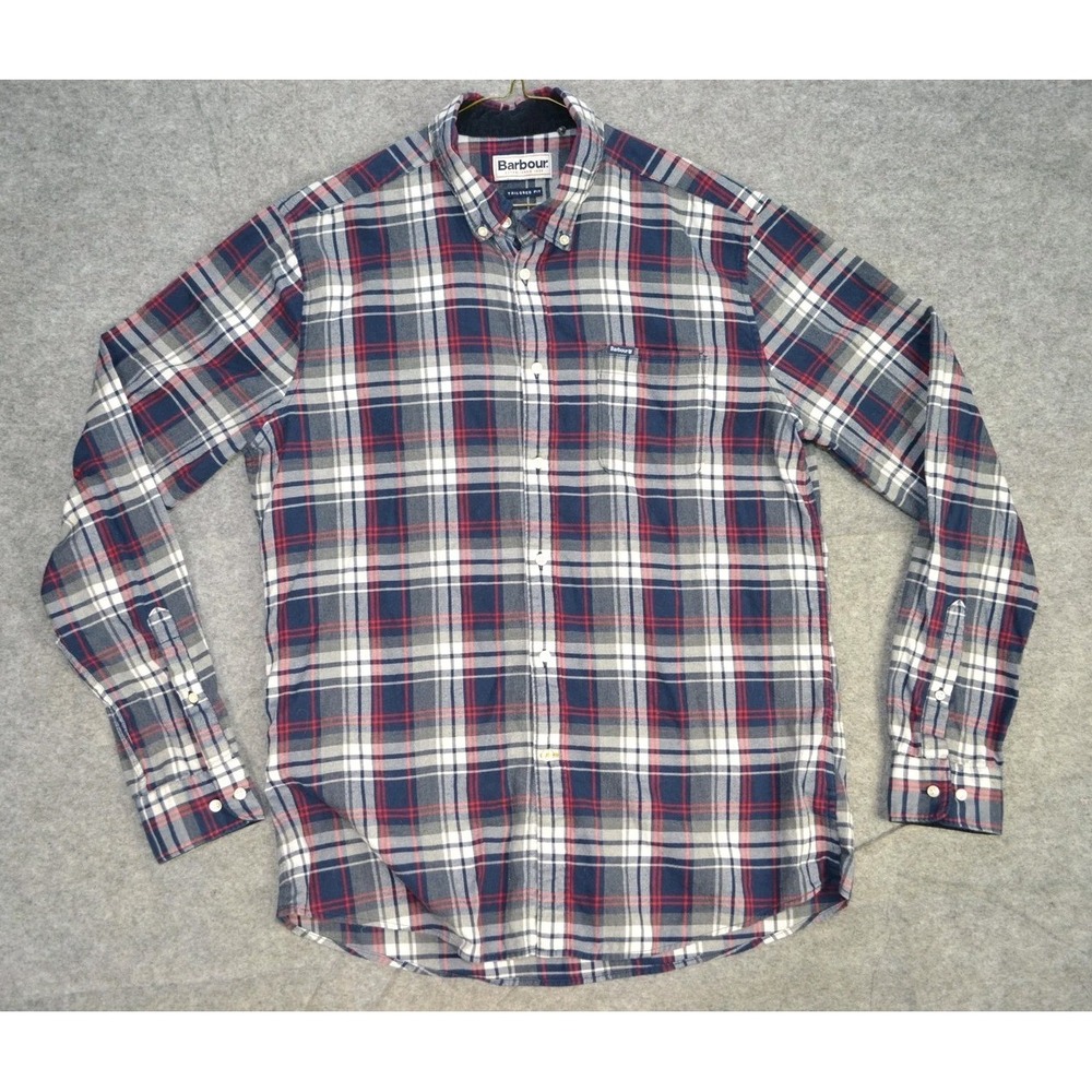 Barbour Shirt Mens M‎ Blue Red White Plaid Button Down Tailored Fit Long Sleeve